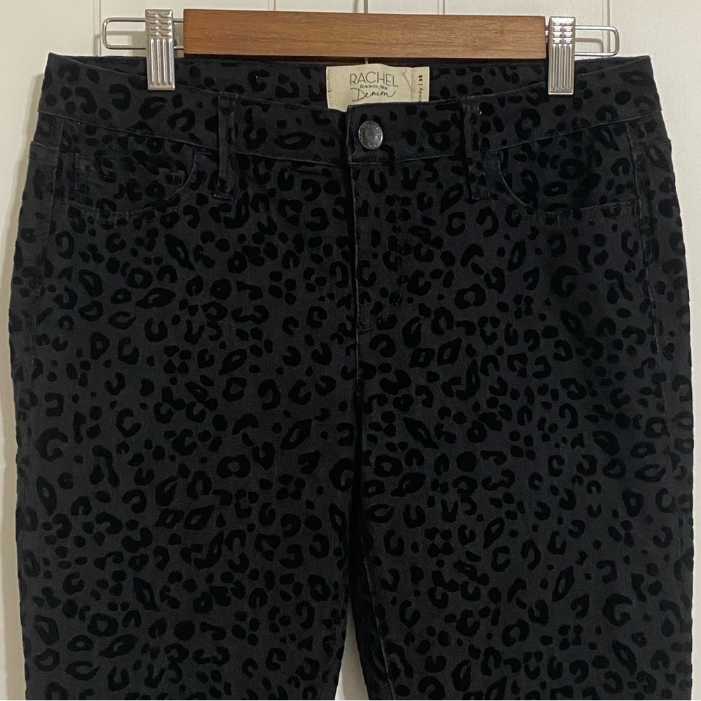 RACHEL Roy Denim velvet jacquard black leopard skinny jeans size 28